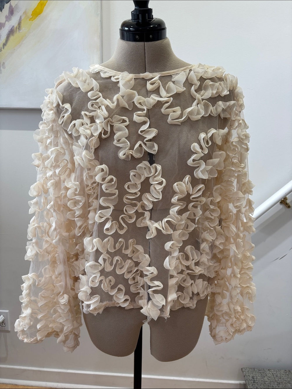 Sheer Cream Ruffle Blouse